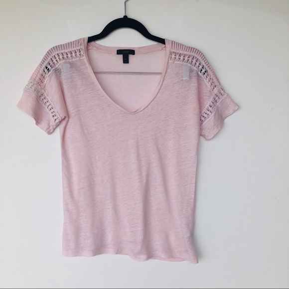 J. Crew Tops - JCrew XS Pink Knit Lace Pleated Tee